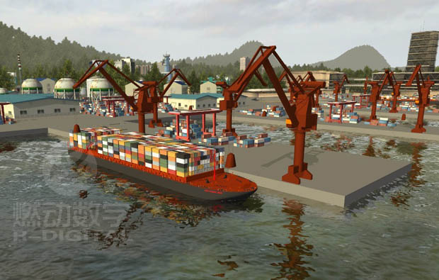 港口码头三维动画